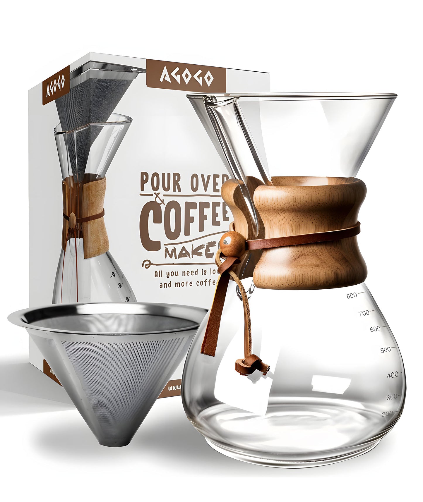 Pour Over Coffee Maker Set Classic Series with Filter 8 Cups