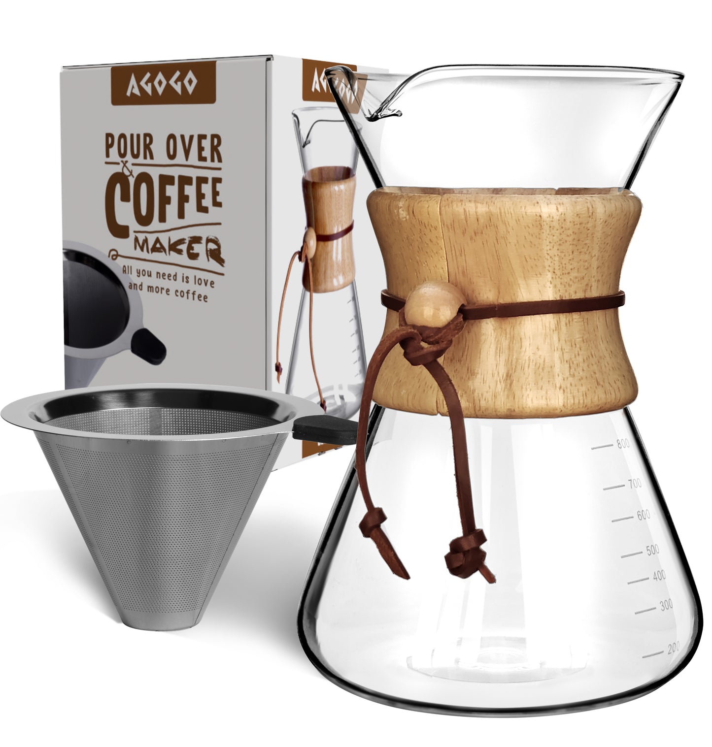 Pour Over Coffee Maker Set with Filter Slim Shape 8 Cups