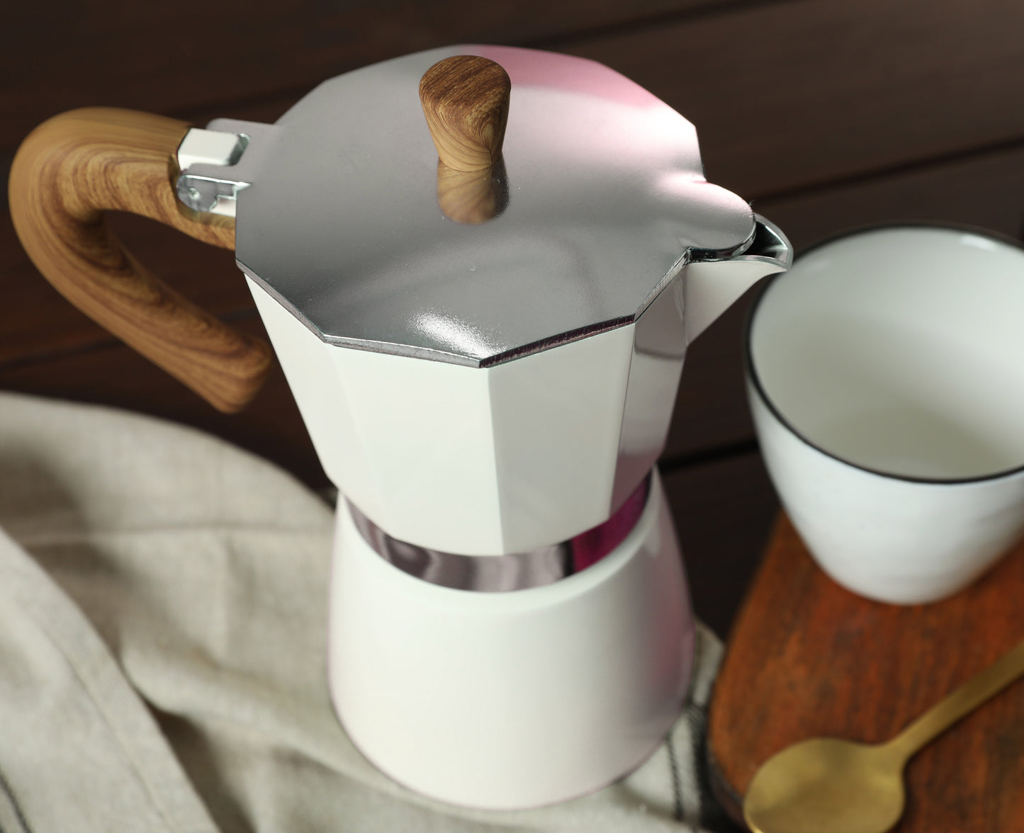 AGOGO Moka pot, Stovetop Espresso maker, Greca Coffee Maker, Stovetop With Paper Filter 6 Cup Cream