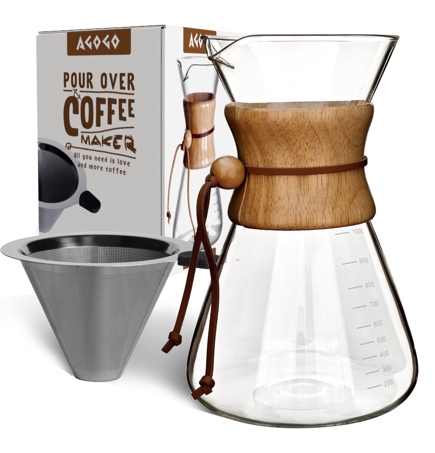 Pour Over Coffee Maker Set with Filter Slim Shape 10 Cups