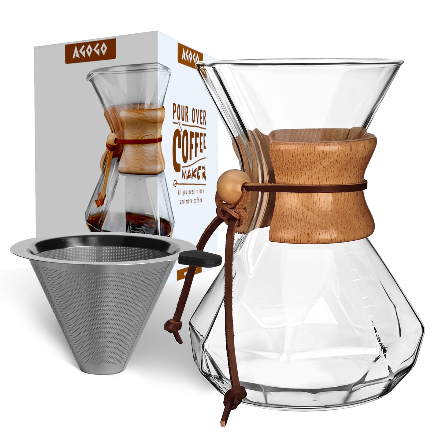 Pour Over Coffee Maker Set with Filter Diamond Shape 8 Cups