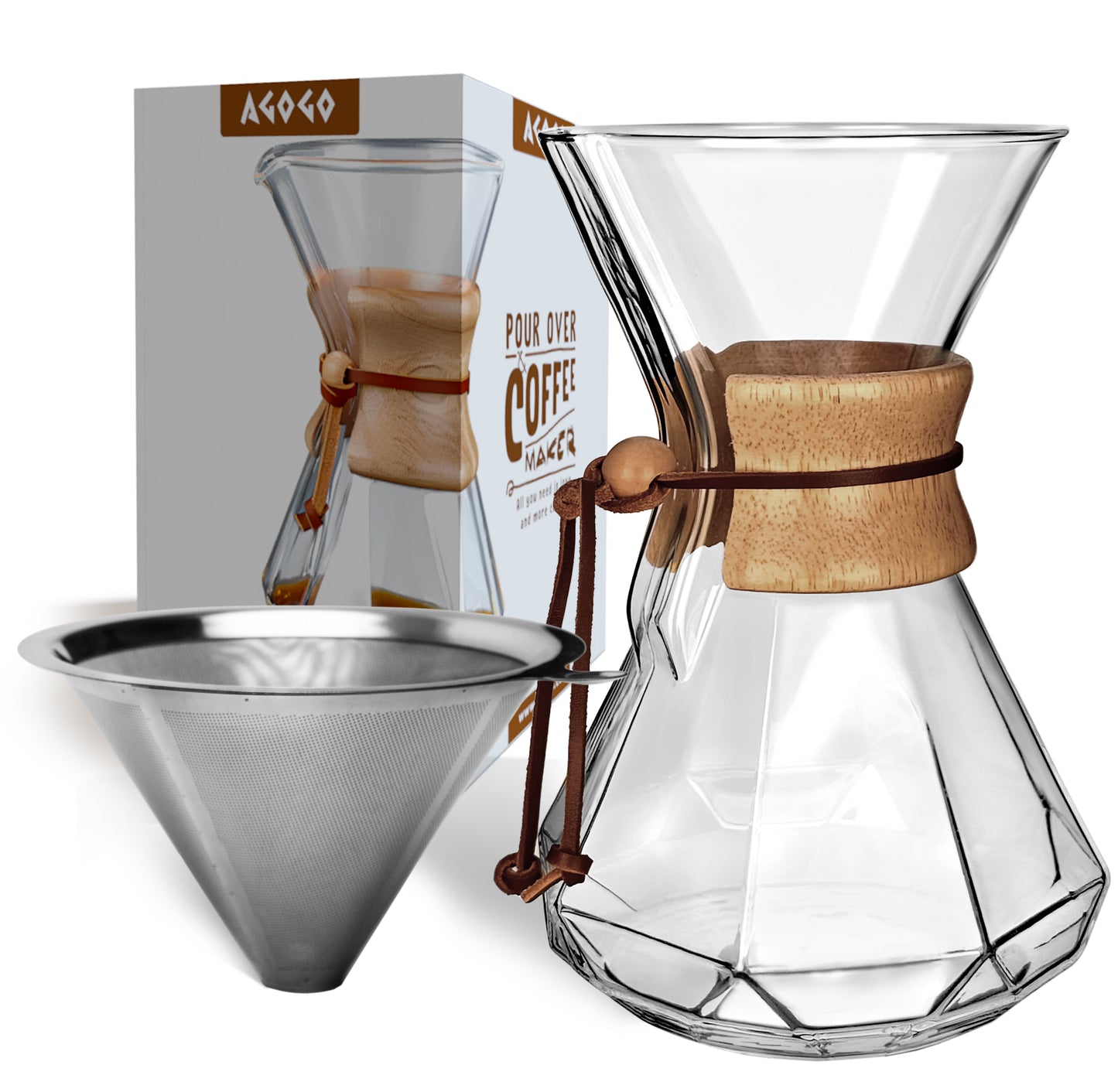 Pour Over Coffee Maker Set with Filter Diamond Shape 10 Cups