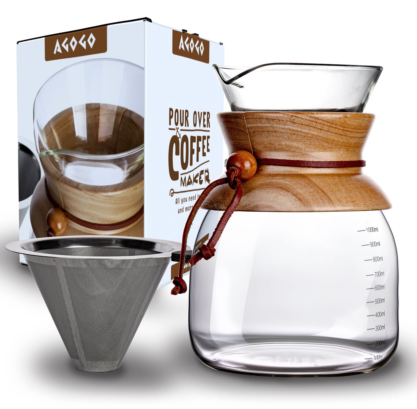 Pour Over Coffee Maker Set with Filter Round Shape 10 Cups