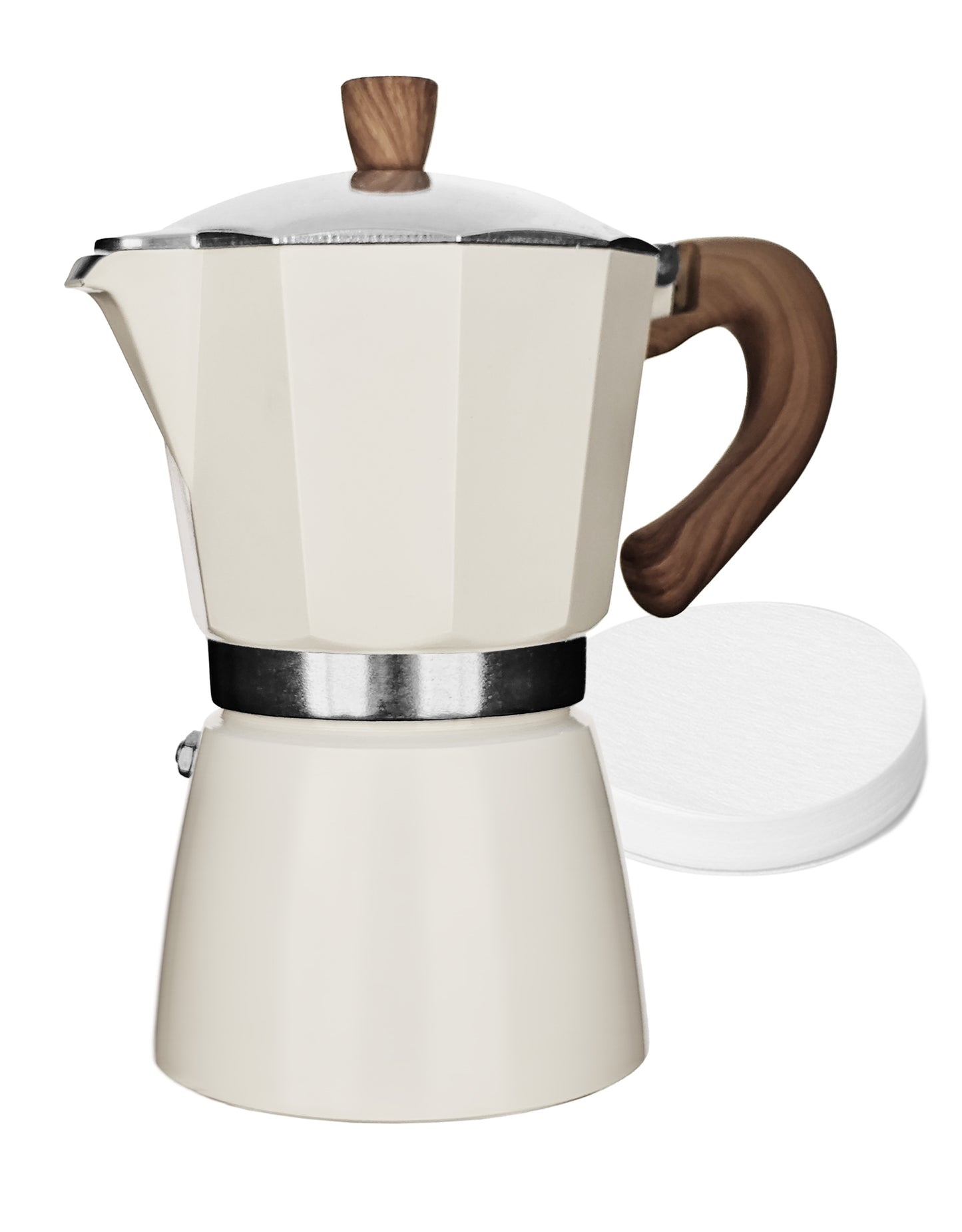 AGOGO Moka pot, Stovetop Espresso maker, Greca Coffee Maker, Stovetop With Paper Filter 6 Cup Cream