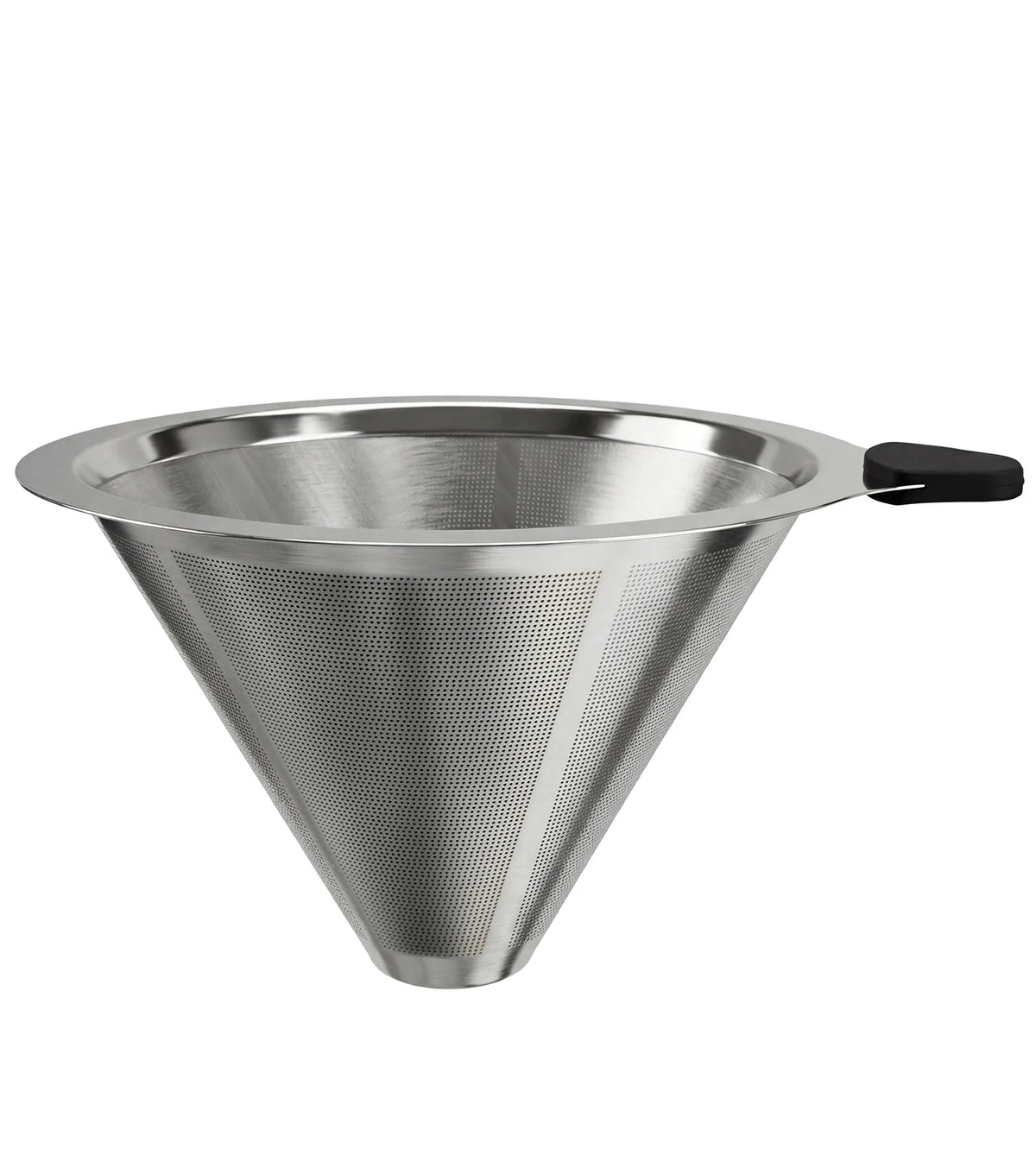 AGOGO premium double-layer stainless steel pour-over coffee cone filter featuring a heat-resistant black silicone handle, shown on a clean white background.